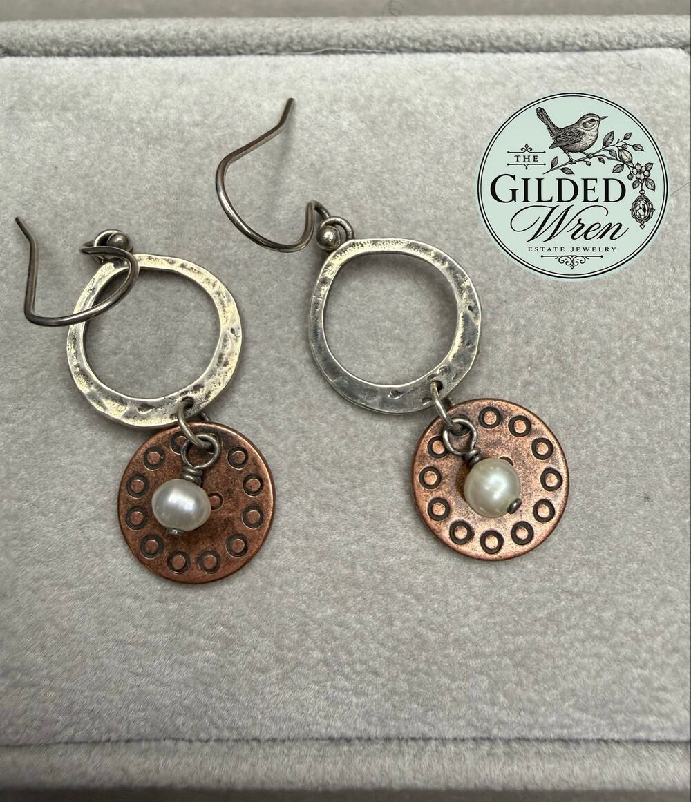 Silpada W1577 Sterling Silver Copper Freshwater Pearl Dangle Earrings